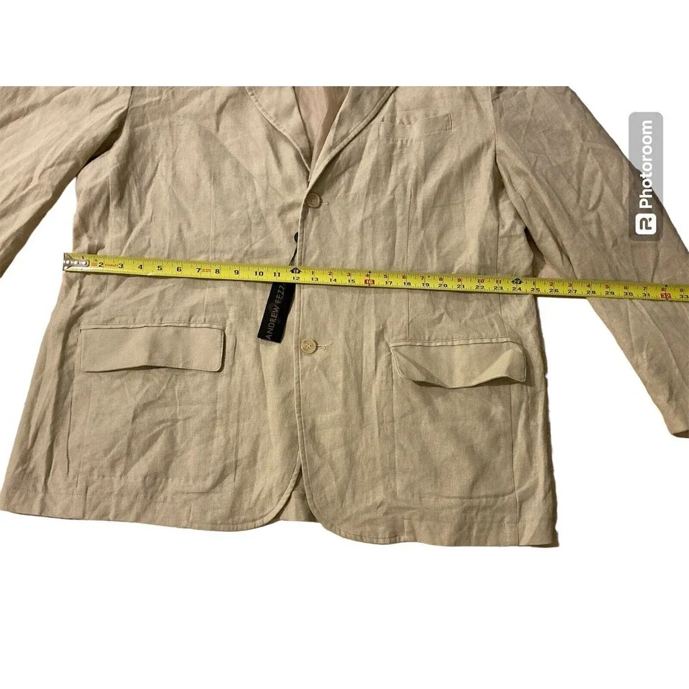 ANDREW FEZZA Men's 2XL Blazer Beige Button Linen/Rayon New‎